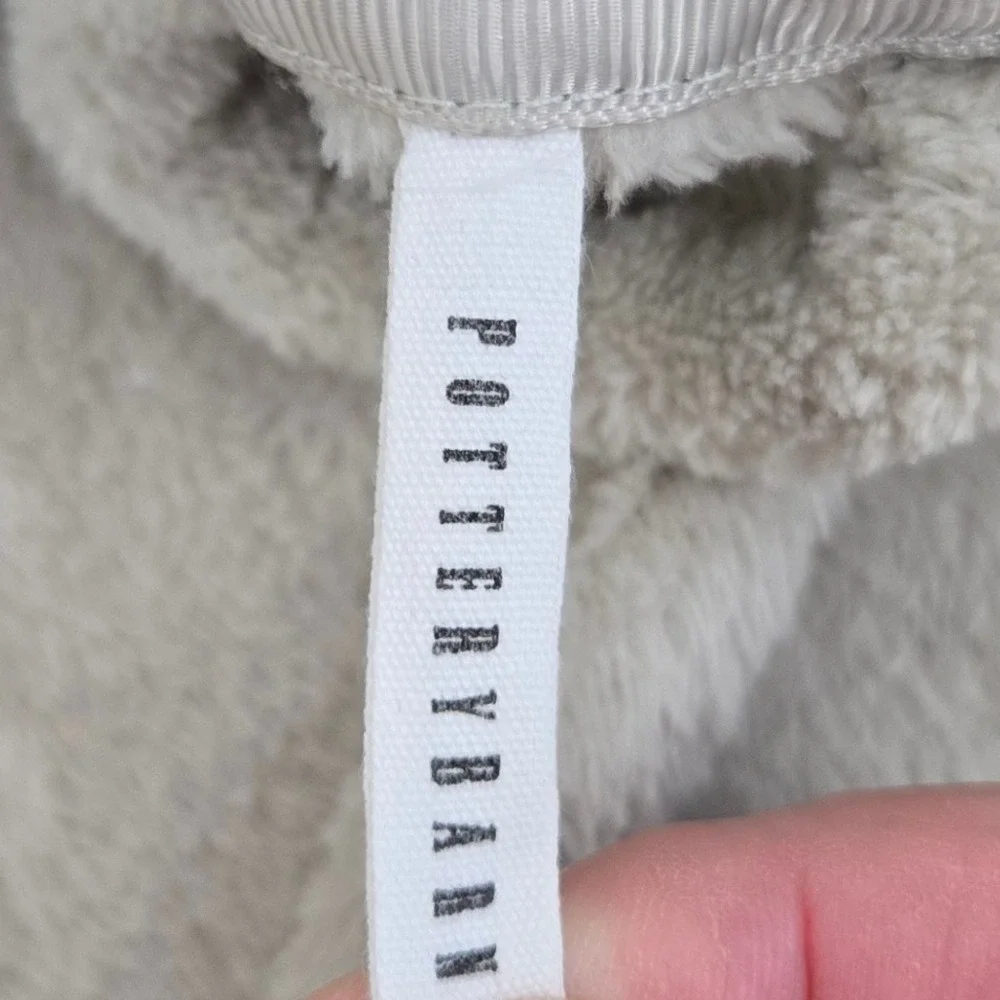 Pottery Barn S Plush Fleece Sherpa Lined Hooded Robe Gray MISSING BELT‎